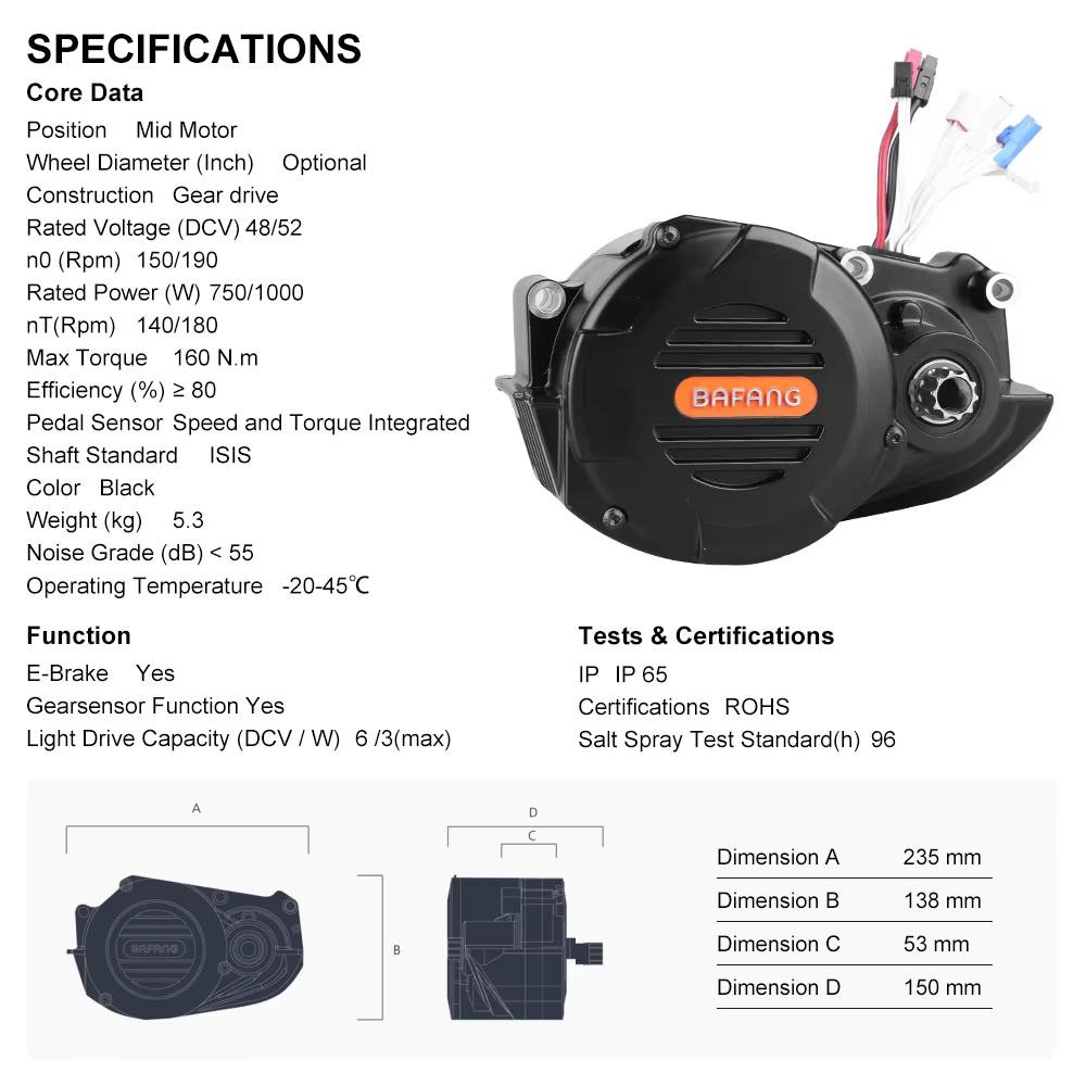 Ebike Bafang M620 G510 48/52V  - Mid Drive Motor Kit 52V 1000W 评论和价格